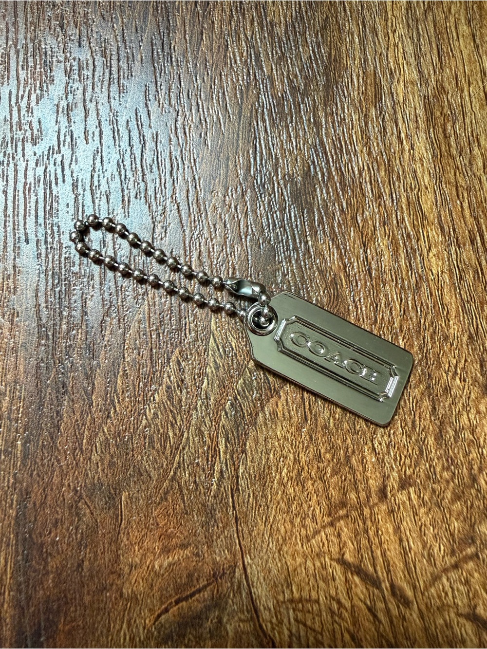Coach Silver Metal Dog Tag Charm with Ball Chain